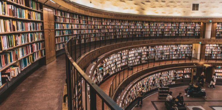 view inside a large library